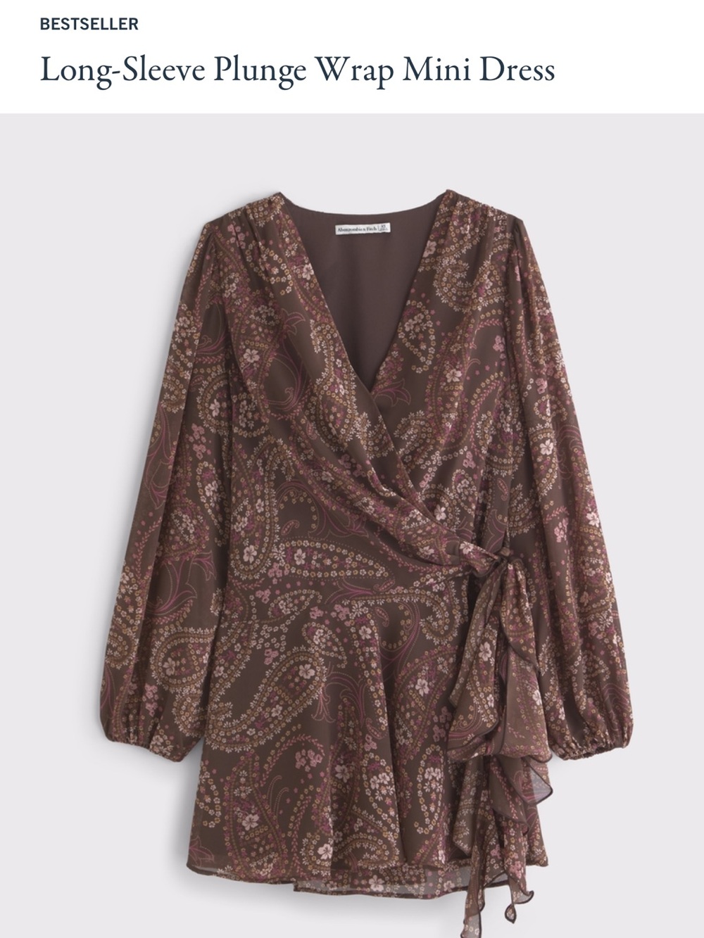 Abercrombie and fitch Long -Sleeve Plunge Wrap Mini Dress — Brown